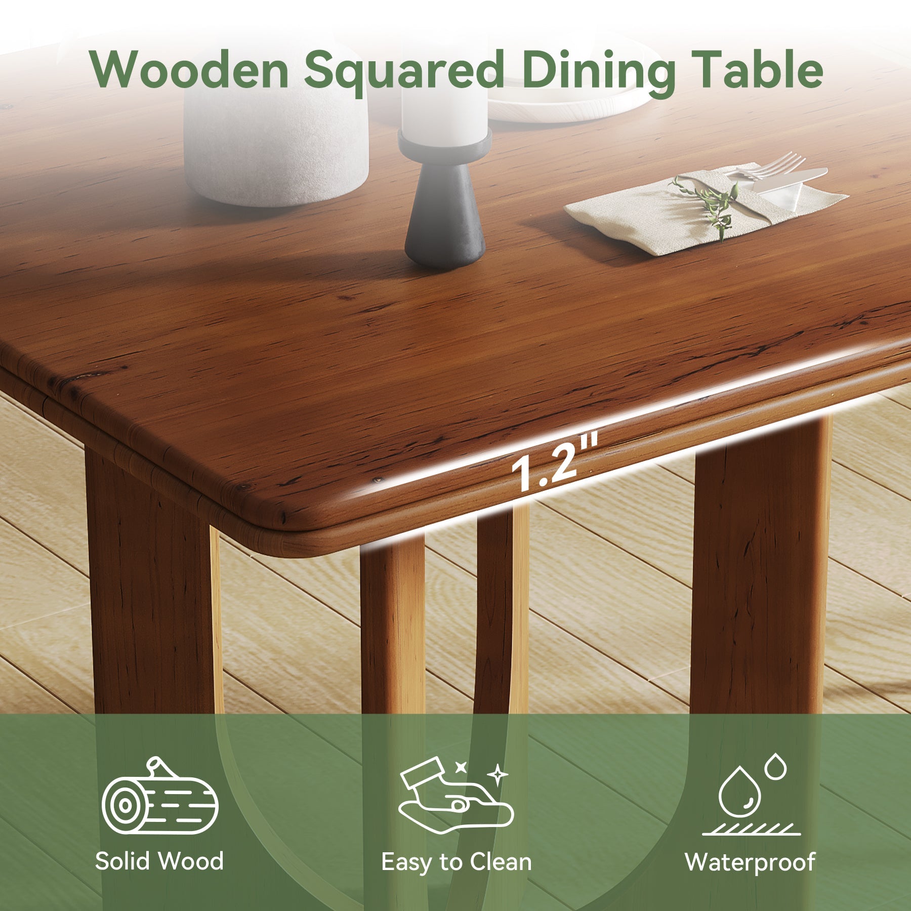 Square Solid Wood Dining Table, 31.5" Kitchen Table for 2-4 People