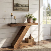 41.3” Solid Wood Z-Shape Console Table, Modern Narrow Entryway Sofa Table for Living Room or Hallway 3