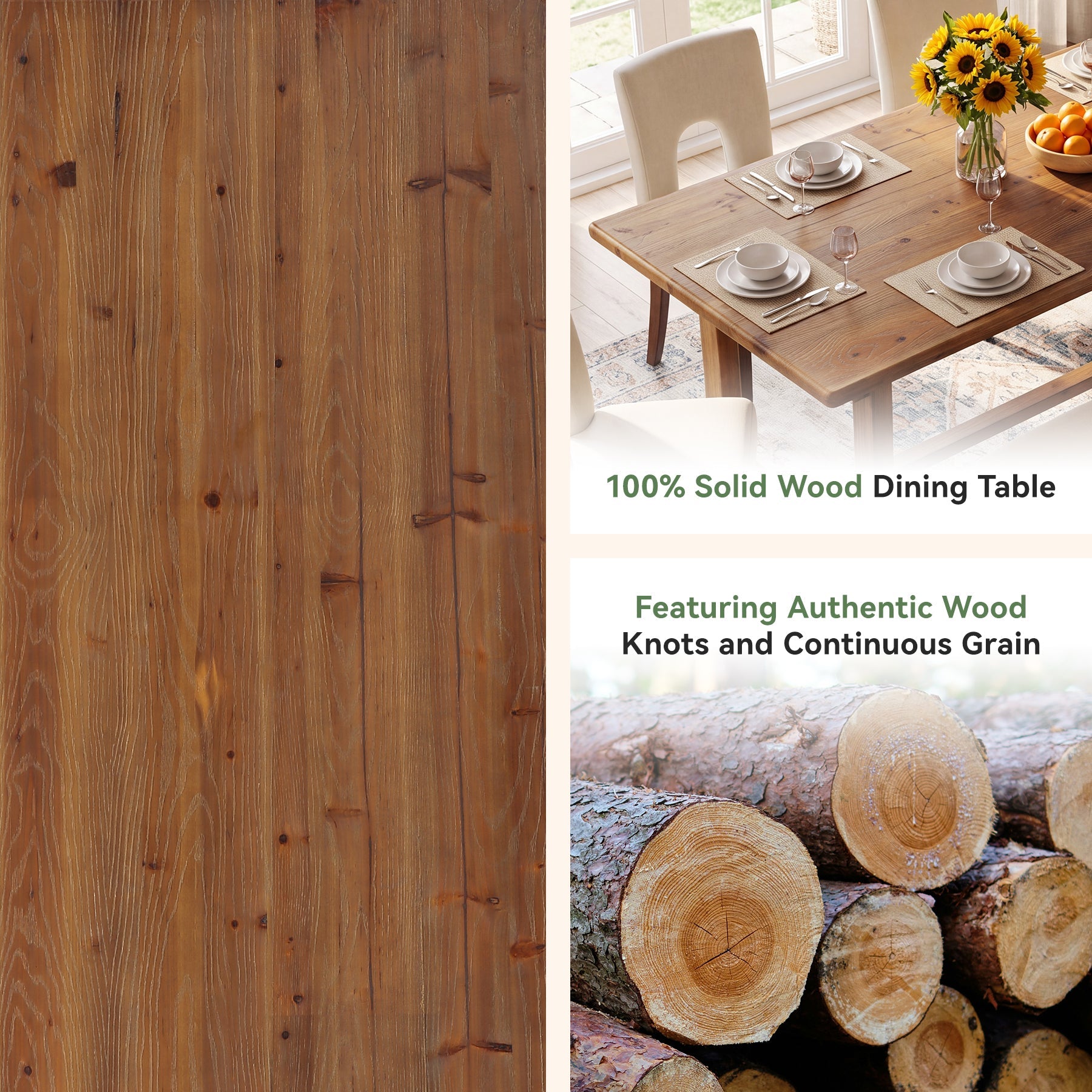 71" Farmhouse Trestle Dining Table for 6-8, Solid Wood Rectangle Kitchen Table