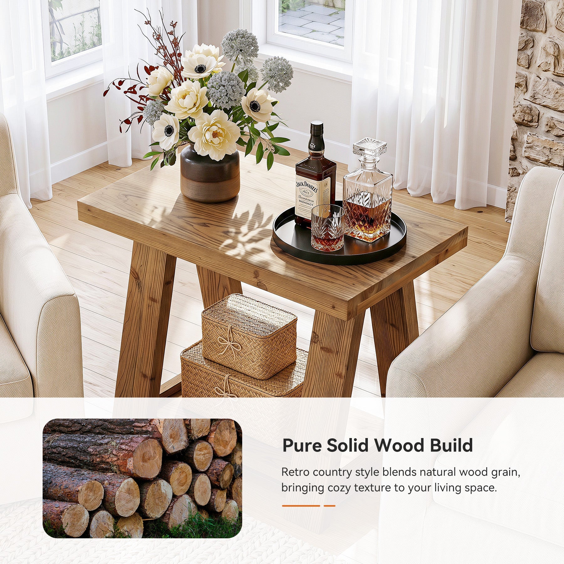 Tribesigns 23.6 Inch 2-Tier Side Table, Solid Wood Rectangle End Table with Storage Shelves for Living Room