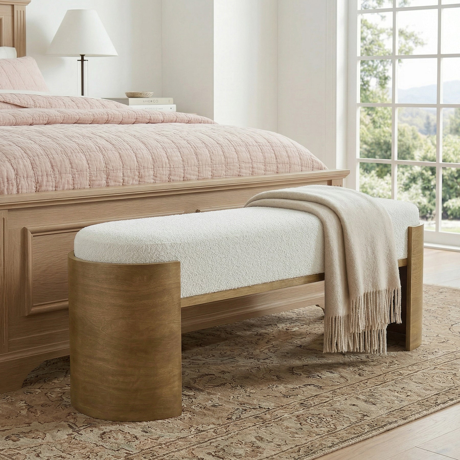 47.2" Solid Wood Entryway Bench, Upholstered End of Bed Bench for Bedroom