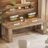 86.6" Two Person Desk, Farmhouse Solid Wood Computer Desk for Home Office 3