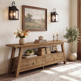 63" Console Table with Drawers, Farmhouse Solid Wood, 2-Tier A-Frame Entryway Table 3