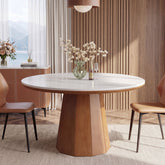 47” Round Sintered Stone Dining Table, Solid Wood Kitchen Dinner Table for 4-6 3