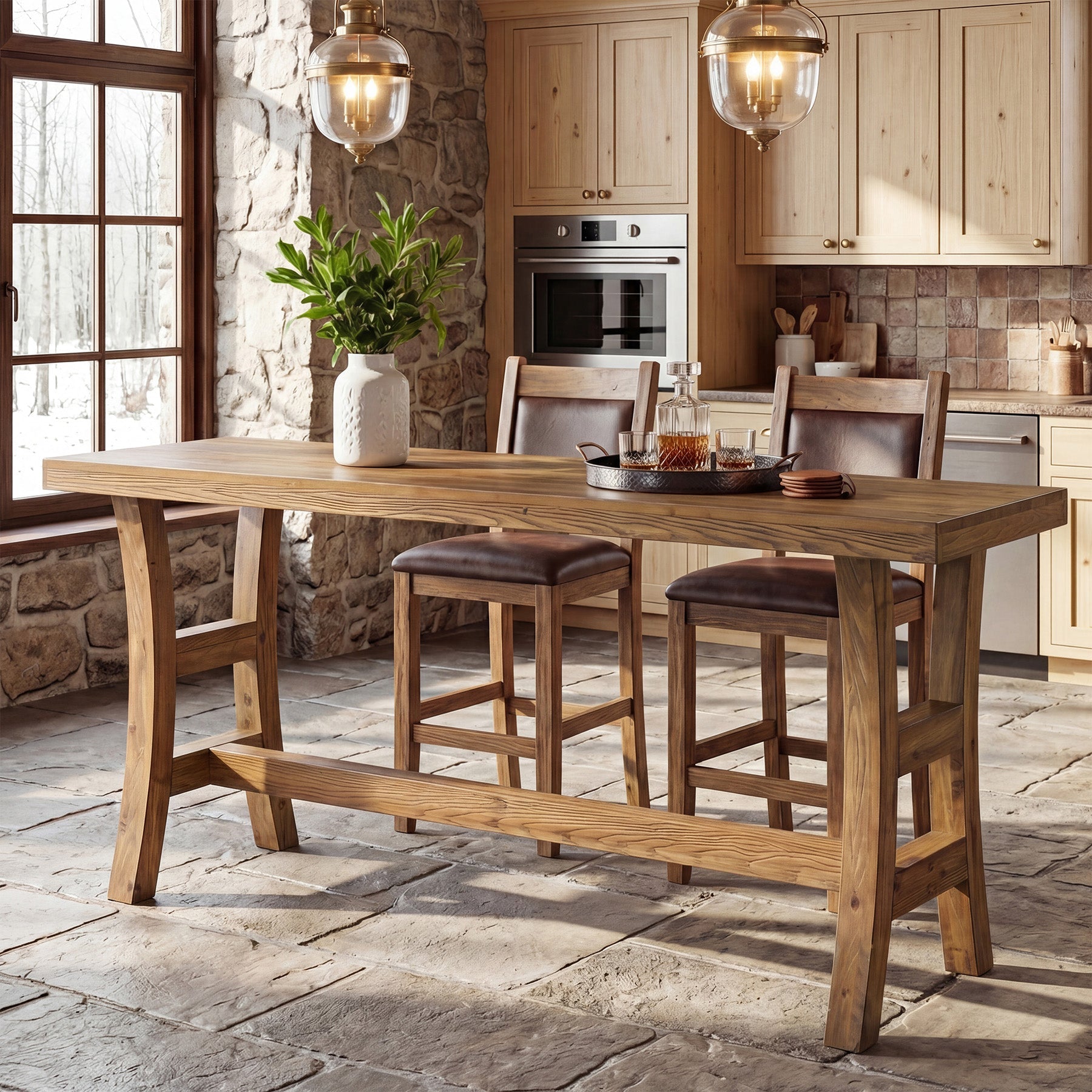 Tribesigns 63-Inch Bar Table, Solid Wood Counter Height Pub Table for Kitchen Dining Bistro (Without Chair)