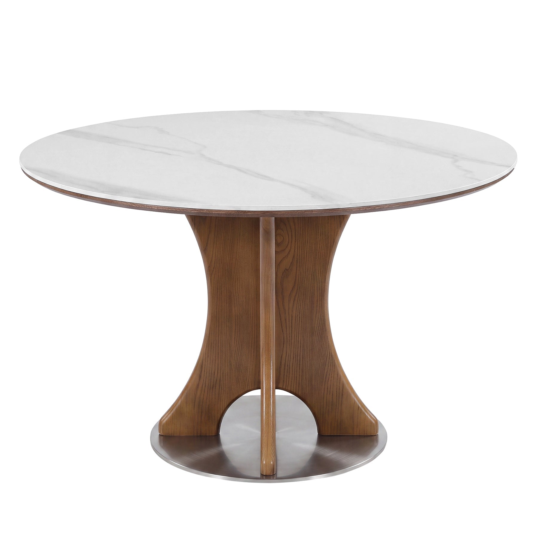 47" Luxury Sintered Stone Dining Table, Solid Wood Round Kitchen Table for 4-6 People