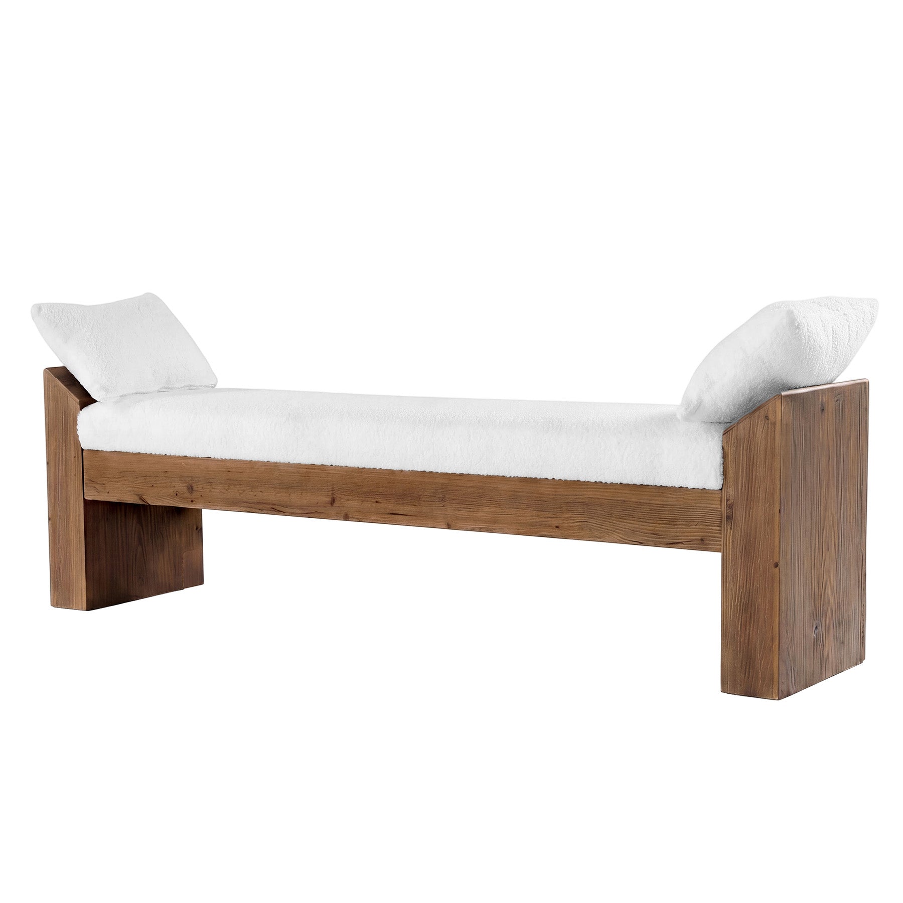 63" Solid Wood Entryway Bench with Sherpa Cushion & 2 Removable Pillows, Upholstered Farmhouse Shoe Bench