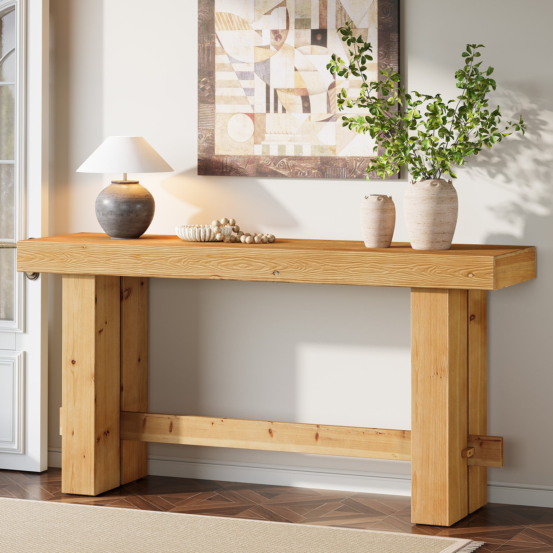 Solid Wood Console Table,63" Sofa  Entryway Table with Stable Leg