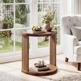 Half Moon End Table with Storage Shelf, Solid Wood Farmhouse Side Table, 2-Tier Shelves, Living Room & Bedroom 3
