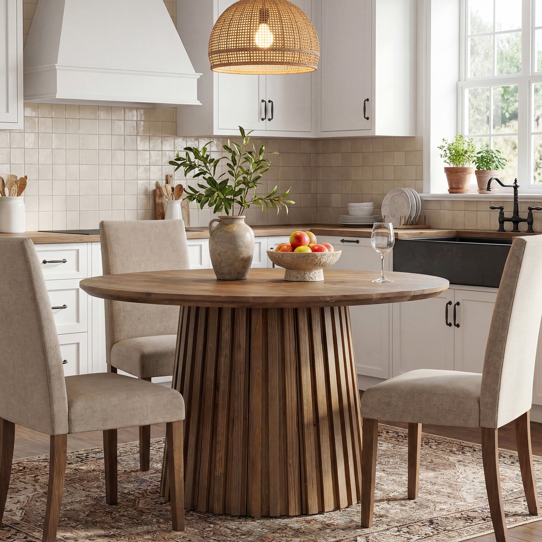 Tribesigns 47.24" Round Dining Table, Solid Wood Table for 4-6 People