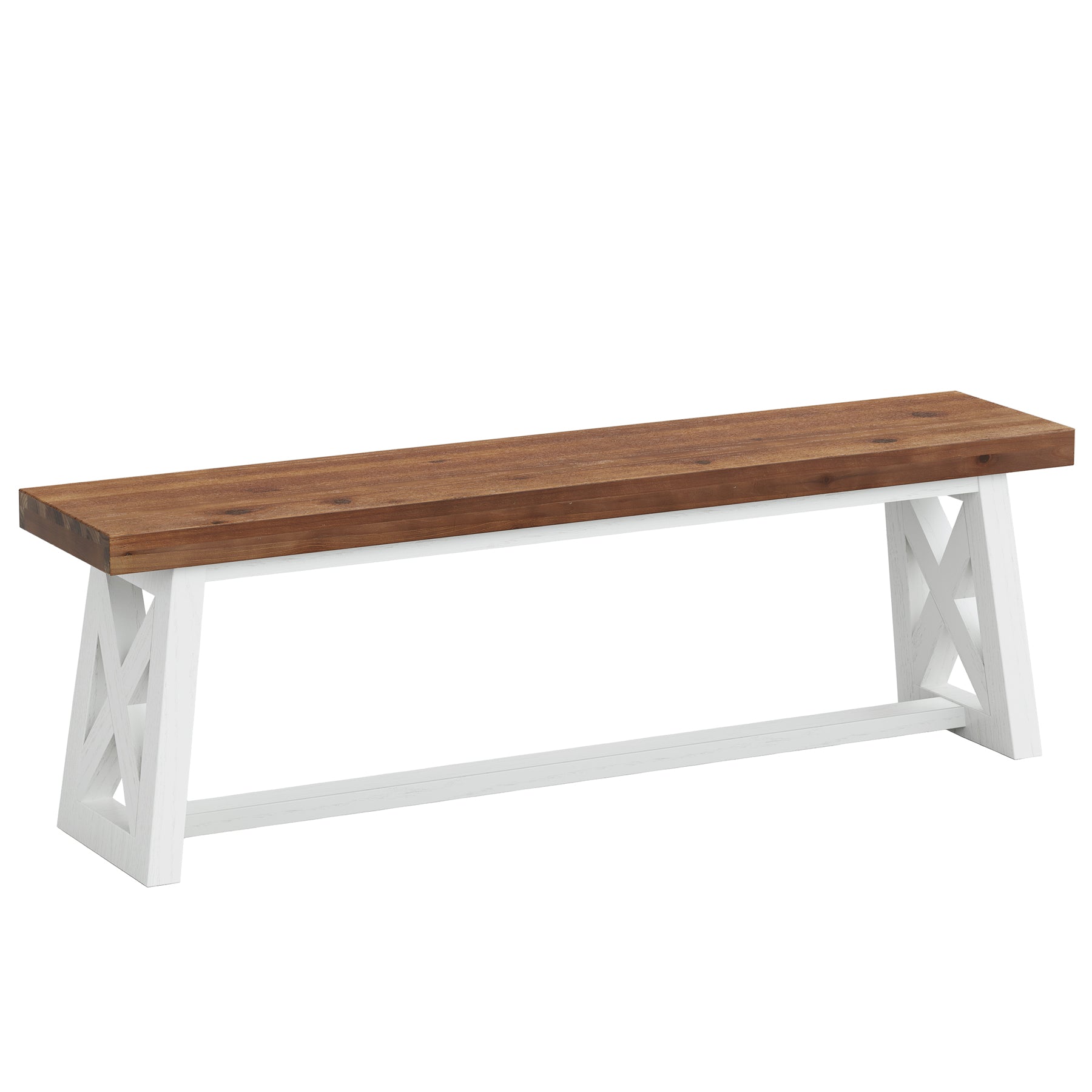 55" Farmhouse X-Leg Bench, Solid Wood Long Entryway Hallway Bench, Dining Room