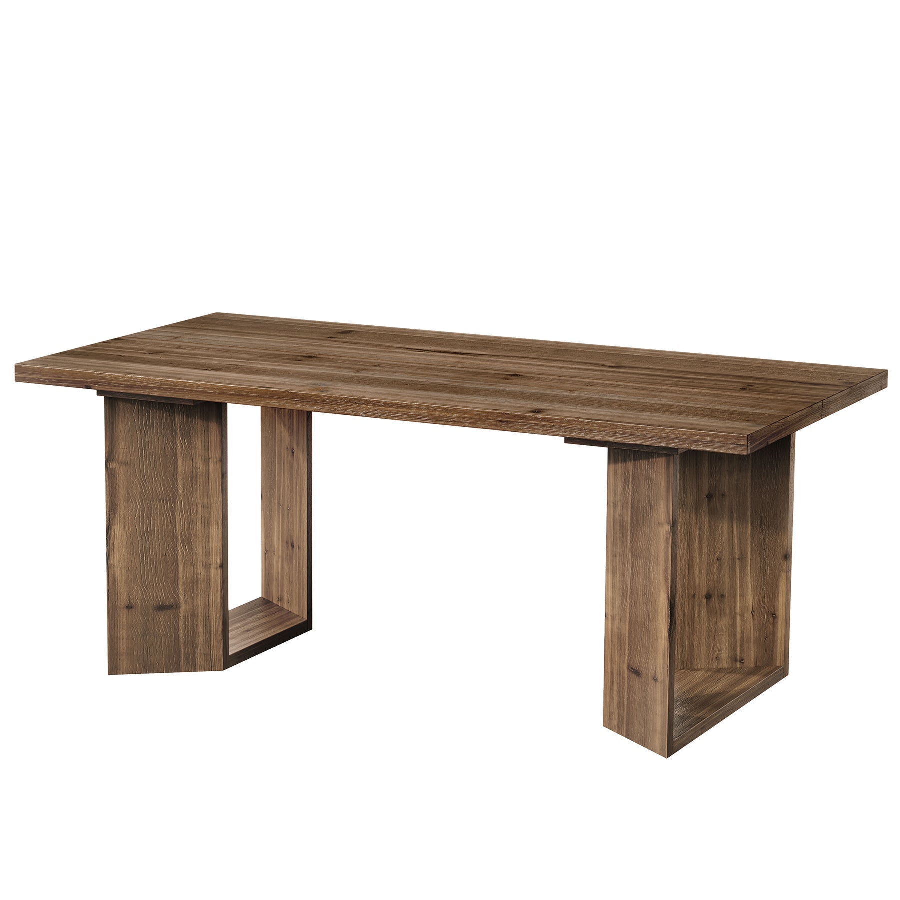 63" Solid Wood Dining Table, Rectangle Kitchen Table with U-Shaped Frames for 4-6