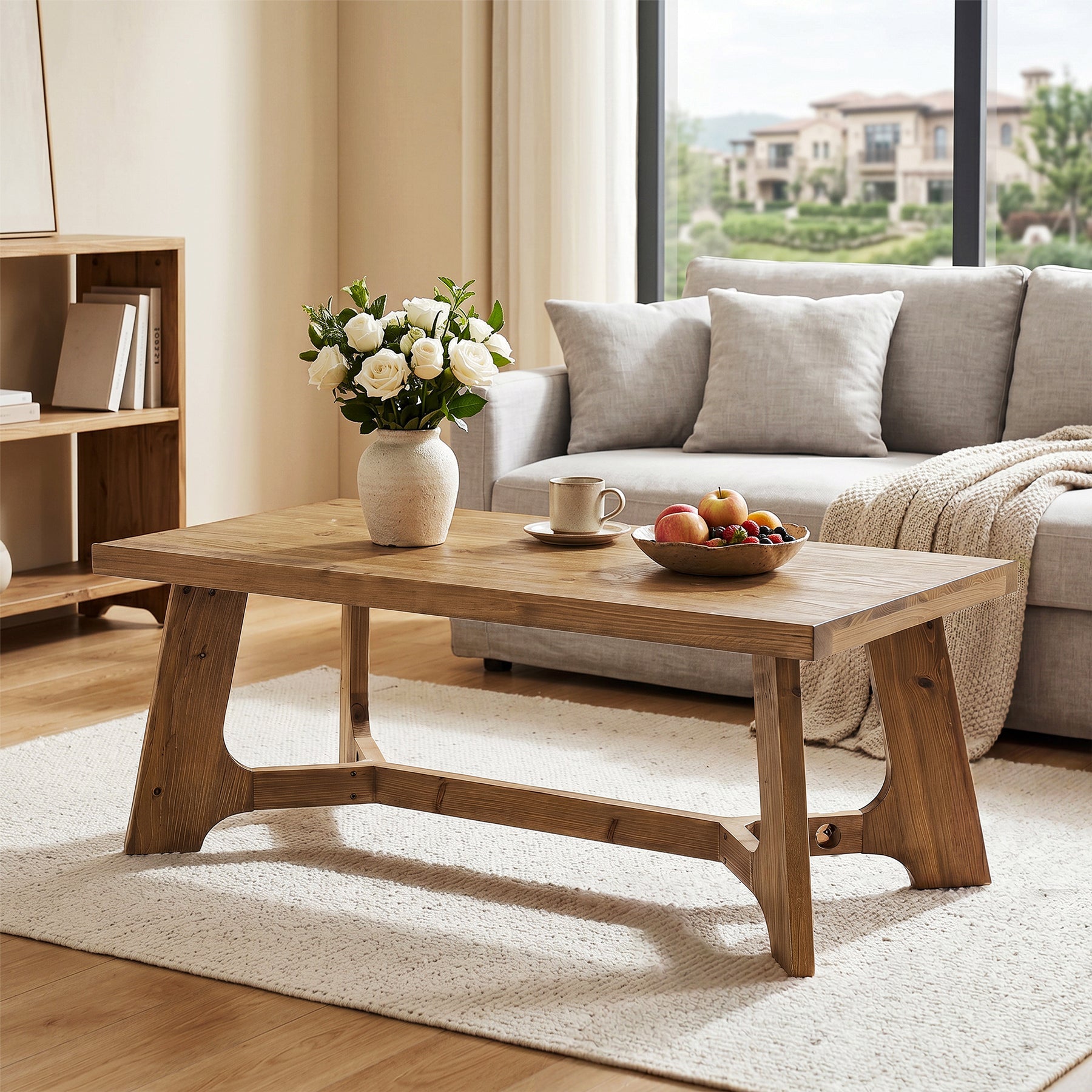 47" Solid Wood Coffee Table, Farmhouse Center Table for Living Room