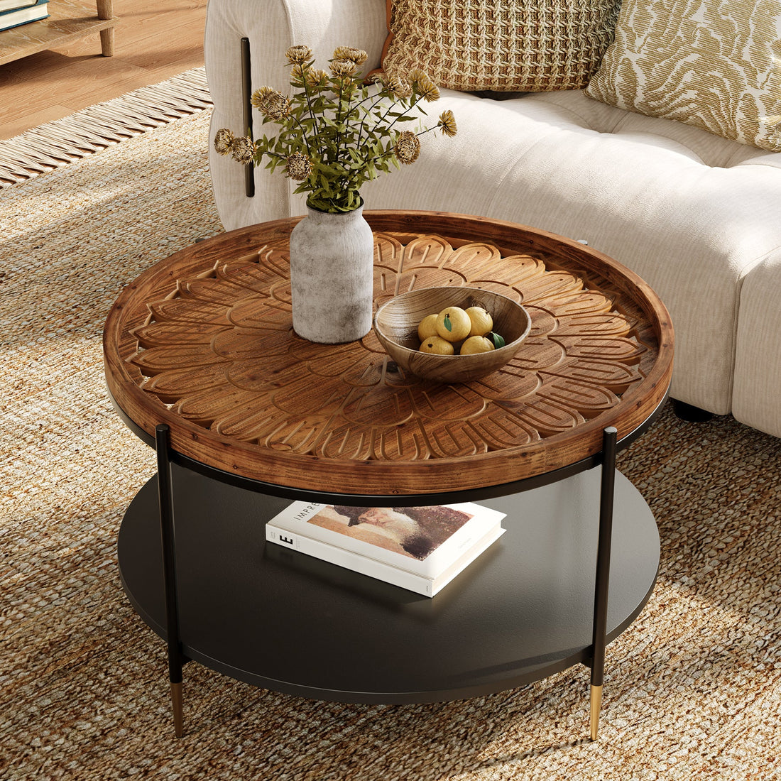 Solid Wood Round Coffee Table, 31.5