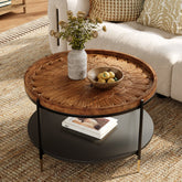 Solid Wood Round Coffee Table, 31.5" Center Tea Table with Metal Frame 3