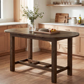 63" Solid Wood Kitchen Island, Farmhouse Stationary Island Table with Oval Tabletop 3