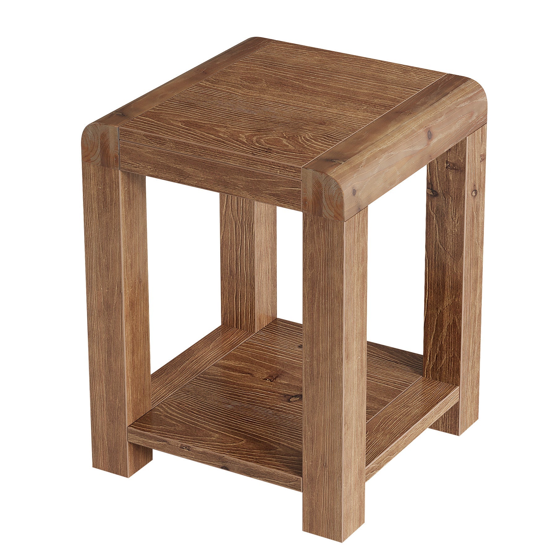 19.7" Solid Wood End Table, Square Side Table with 2-Tier Storage Shelf for Small Spaces