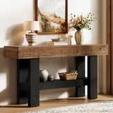 63" Solid Wood Console Table, Narrow Sofa Table with Storage Shelf 3