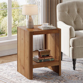 Solid Wood End Table, 2-Tier Side Table with Rounded Edges for Living Room 3