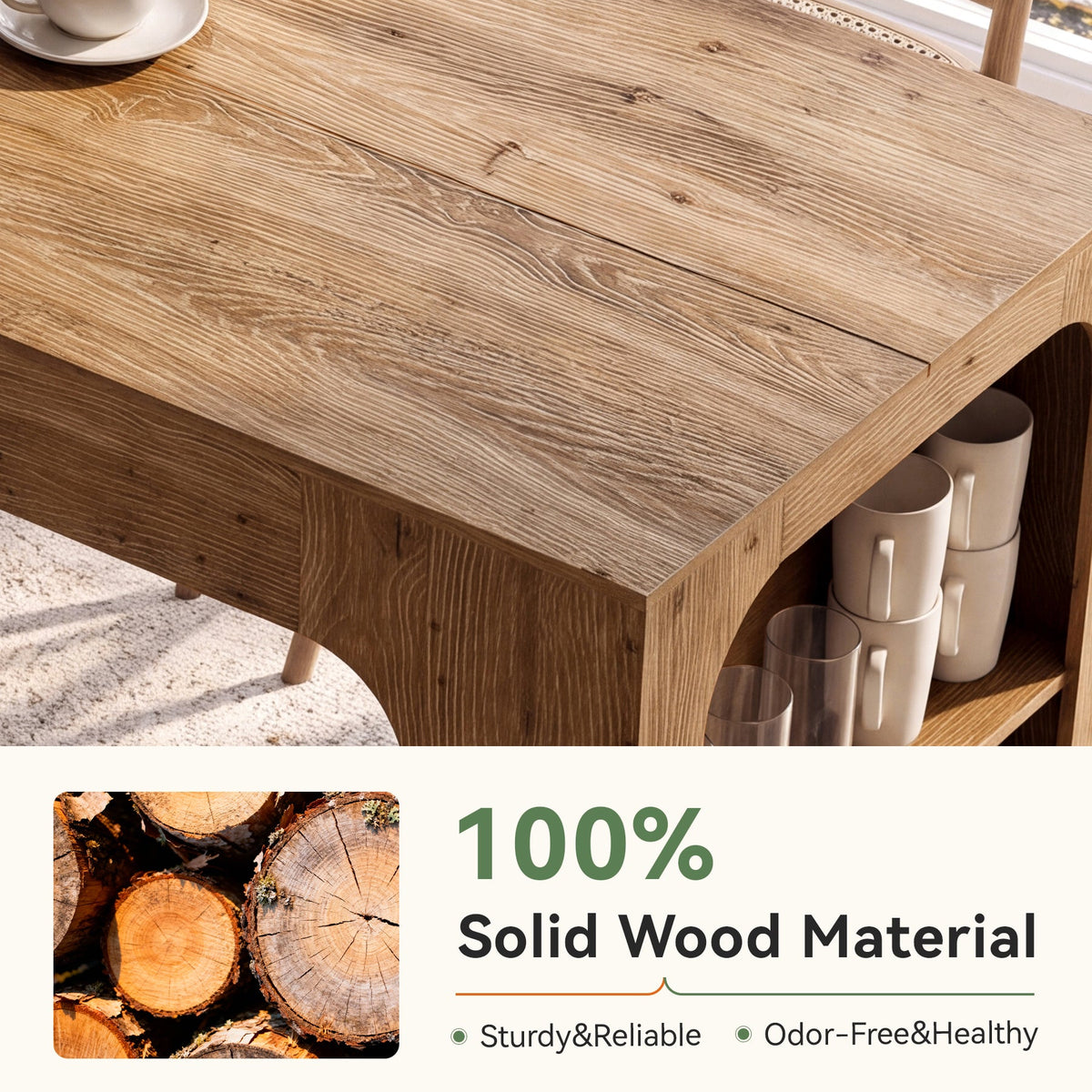 63" Solid Wood Kitchen Island with Storage Shelves, Kitchen & Dining Room