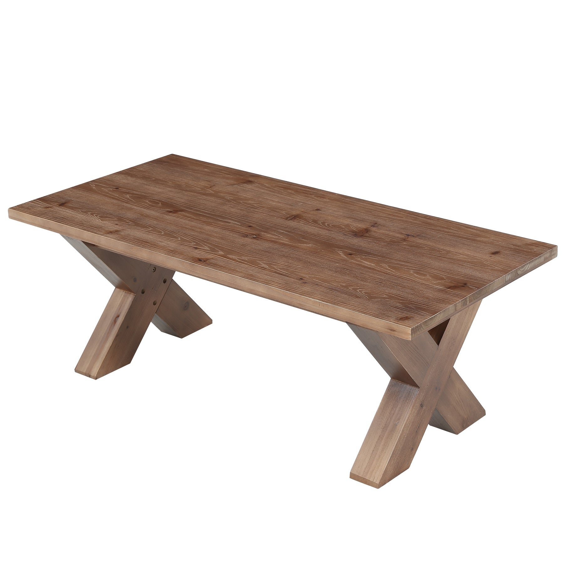 47" Solid Wood Coffee Table, Rectangular Cocktail Tea Table with X-shaped Legs for Living Room
