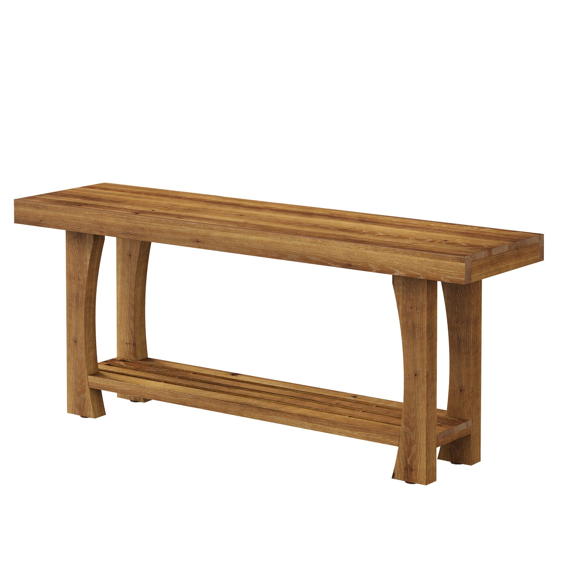 Solid Wood TV Stand, Farmhouse Media Console Table with 2-Tier Open Shelves