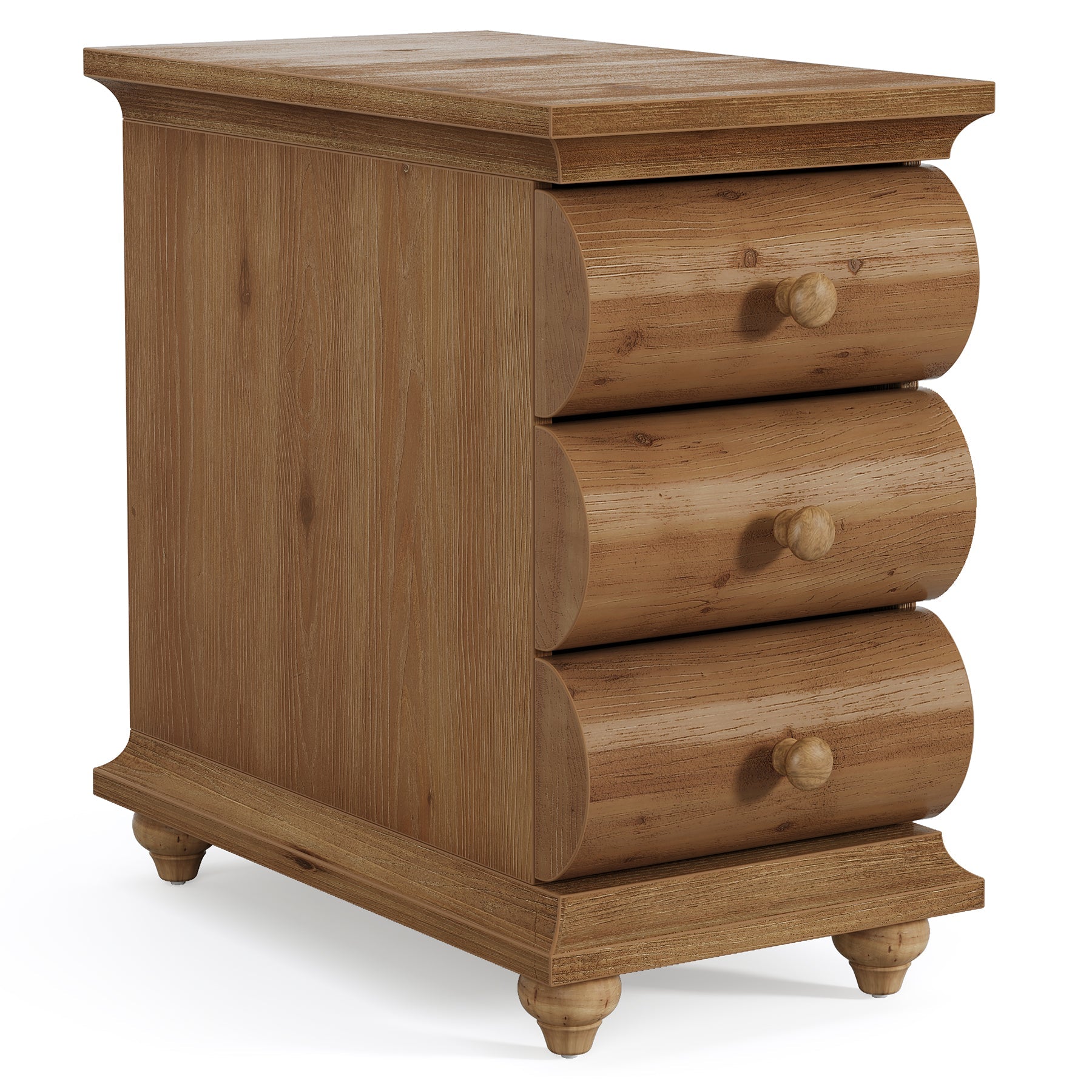Solid Wood End Table with 3 Drawers, Narrow Side Table with Storage