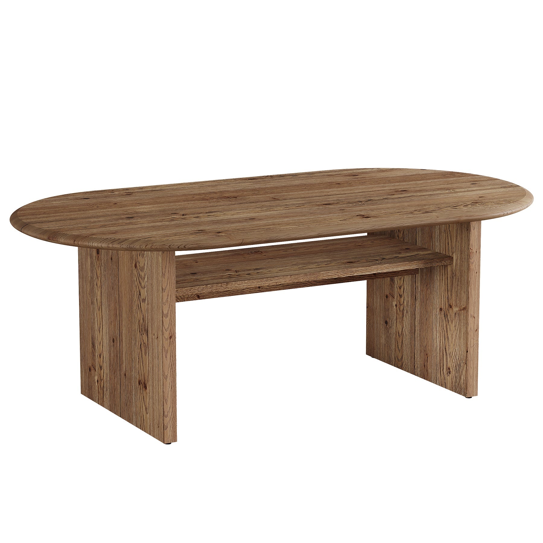 63" Solid Wood Executive Desk, Oval Computer Desk with Storage Shelf for Home Office
