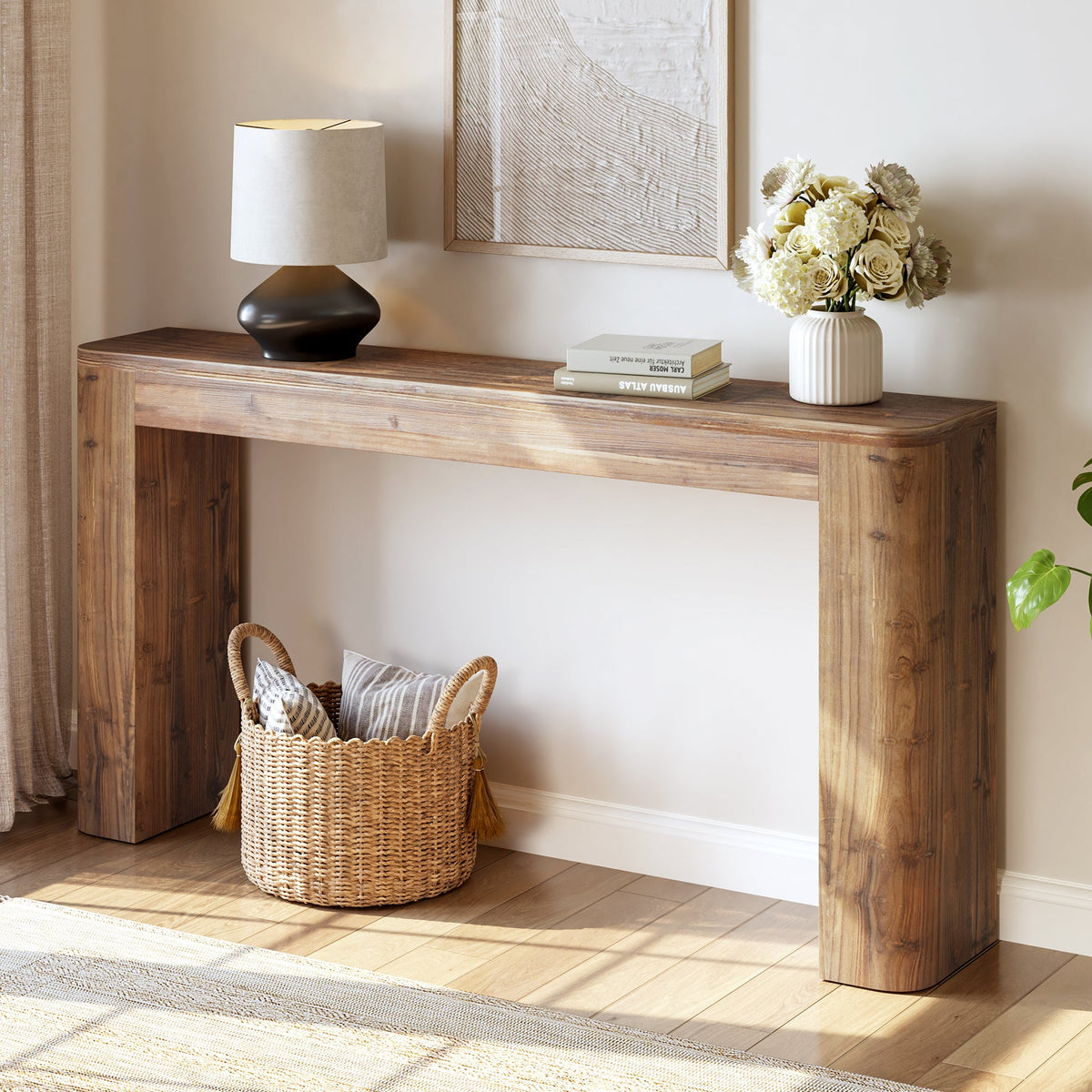 Solid Wood Console Table, 63" Entryway Sofa Table Behind Couch