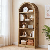 70.8" Solid Wood Tall Bookcase , 5-Tier Arched Bookshelf Open Display Etagere 3