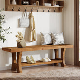 55" Entryway Bench, Solid Wood End of Bed Bench Dining Seat 3