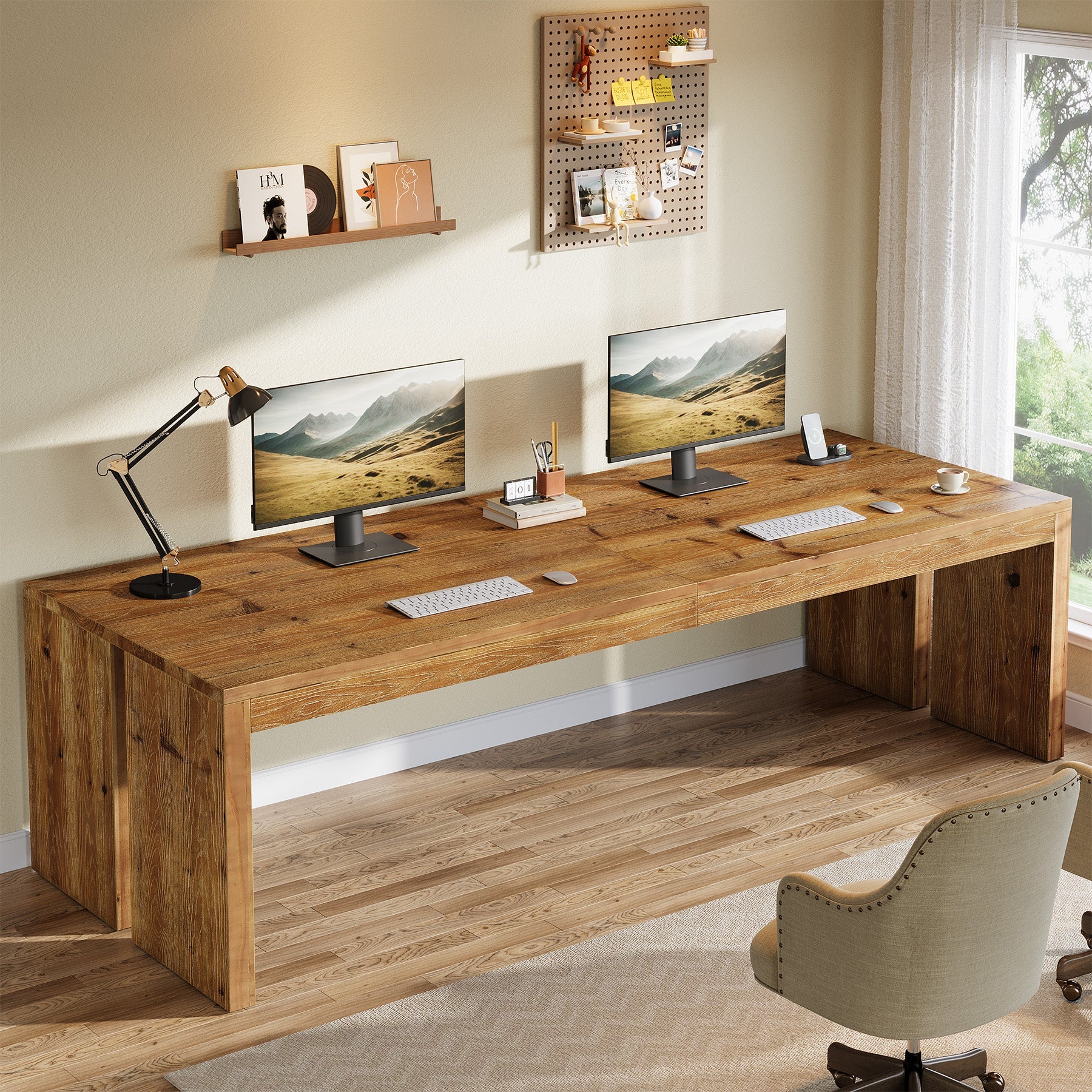 78.7" Extra Long Solid Wood Desk for 2 People, Large Home Office Computer Workstation with Heavy-Duty Frame