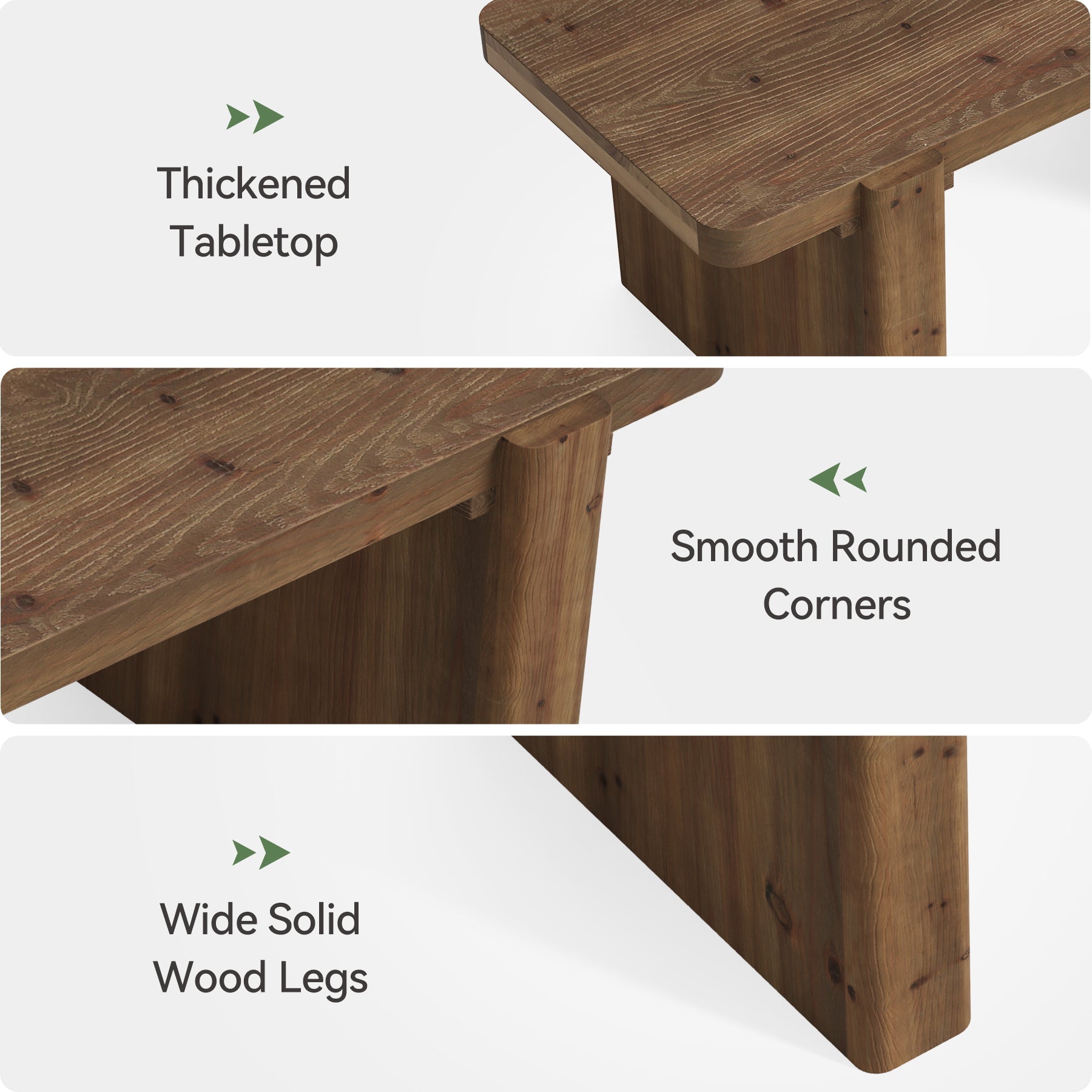 47" Solid Wood Coffee Table, Rectangular Center Table with Heavy-Duty Legs