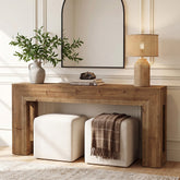 63-Inch Solid Wood Console Table with Geometric Frame, Natural Farmhouse Entryway Table 3
