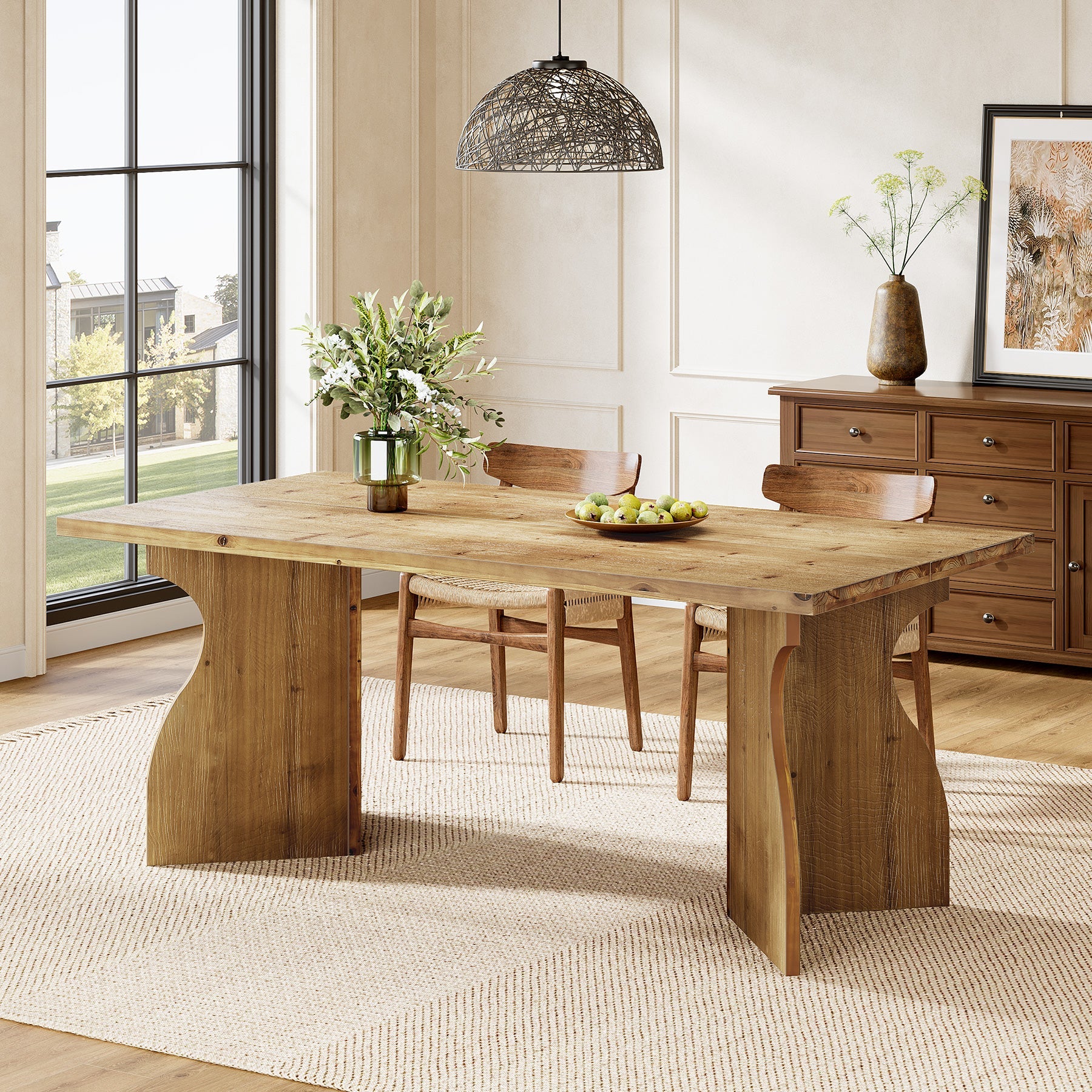 63" Solid Wood Dining Table, Rectangular Kitchen Table For 4-6 People