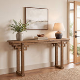63" Farmhouse Console Table, Solid Wood Entryway Table, Thick Legs & Carved Detail 3