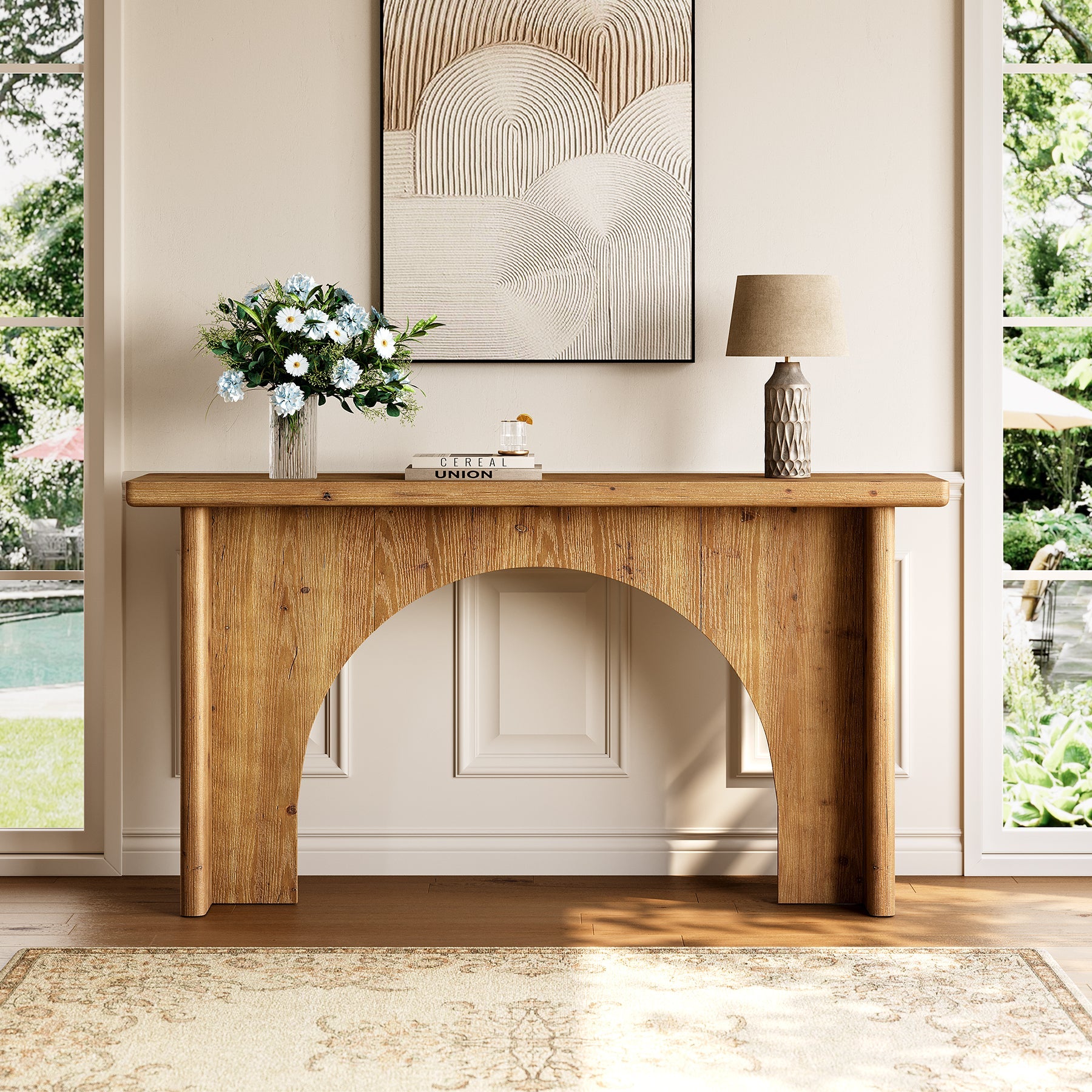 Solid Wood Console Table, 63" Entryway Sofa Table with Unique Arch Base