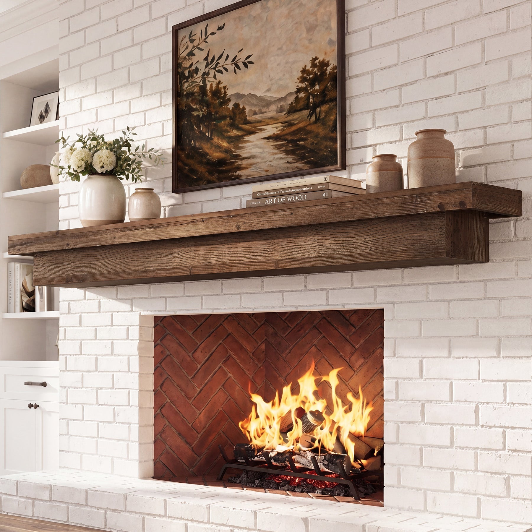 Solid Wood Fireplace Mantel, 70.9" Wall-Mounted Floating Shelves for Living Room