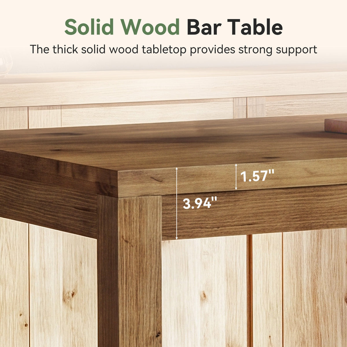 70.9" Solid Wood Bar Table for 6-8 People, Narrow Counter Height Pub Table with Footrest