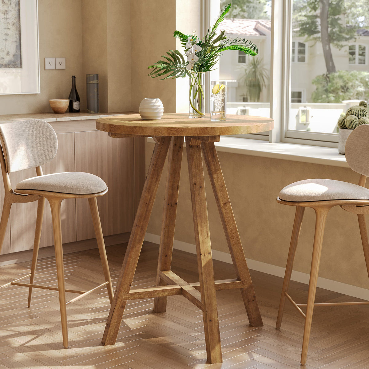 31.5" Round Bar Table, Solid Wood Pub Bistro Table