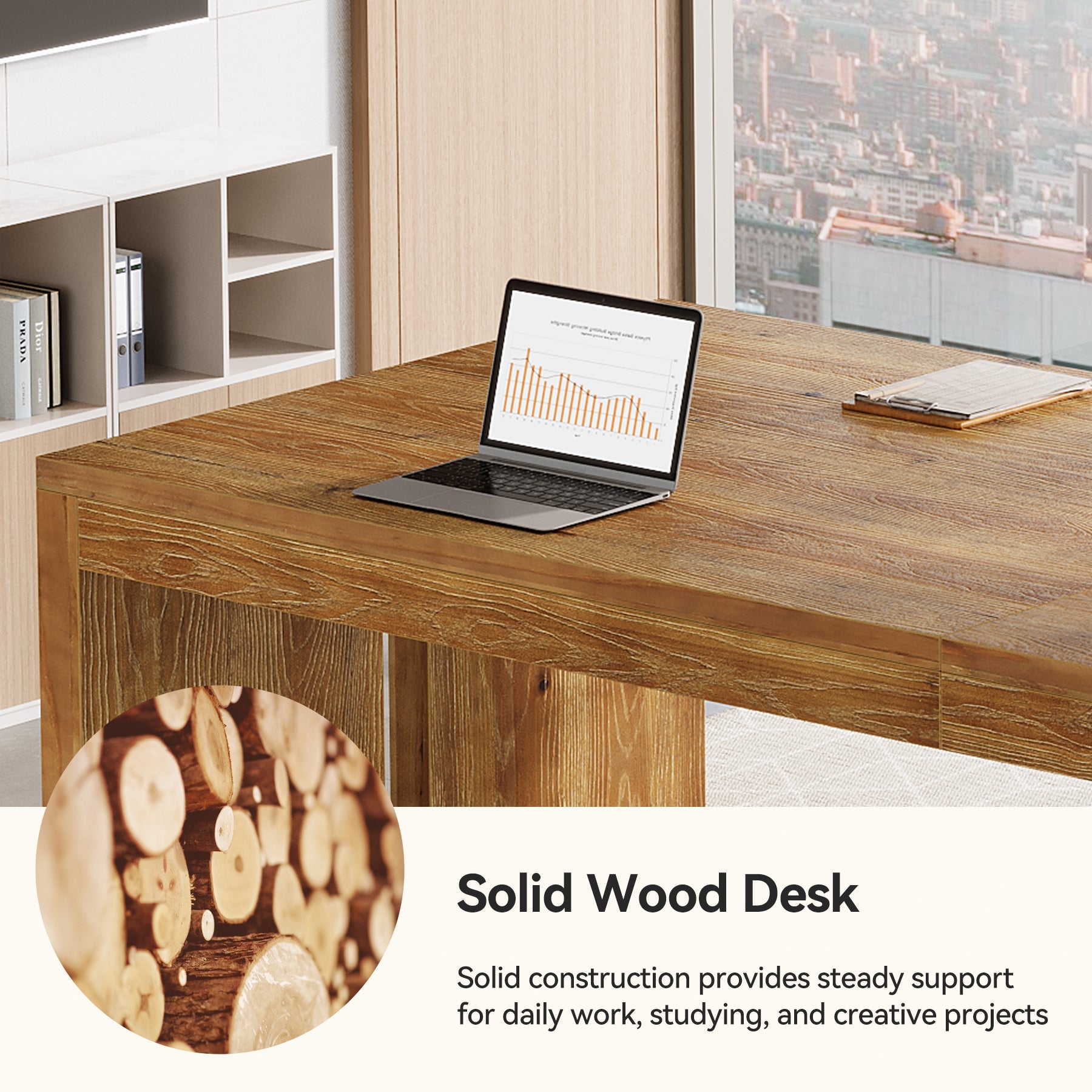 78.7" Extra Long Solid Wood Desk for 2 People, Large Home Office Computer Workstation with Heavy-Duty Frame