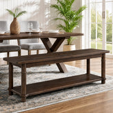 55" Farmhouse Dining Bench, Solid Wood 2-Tier, Kitchen Bench, Dining Room 3