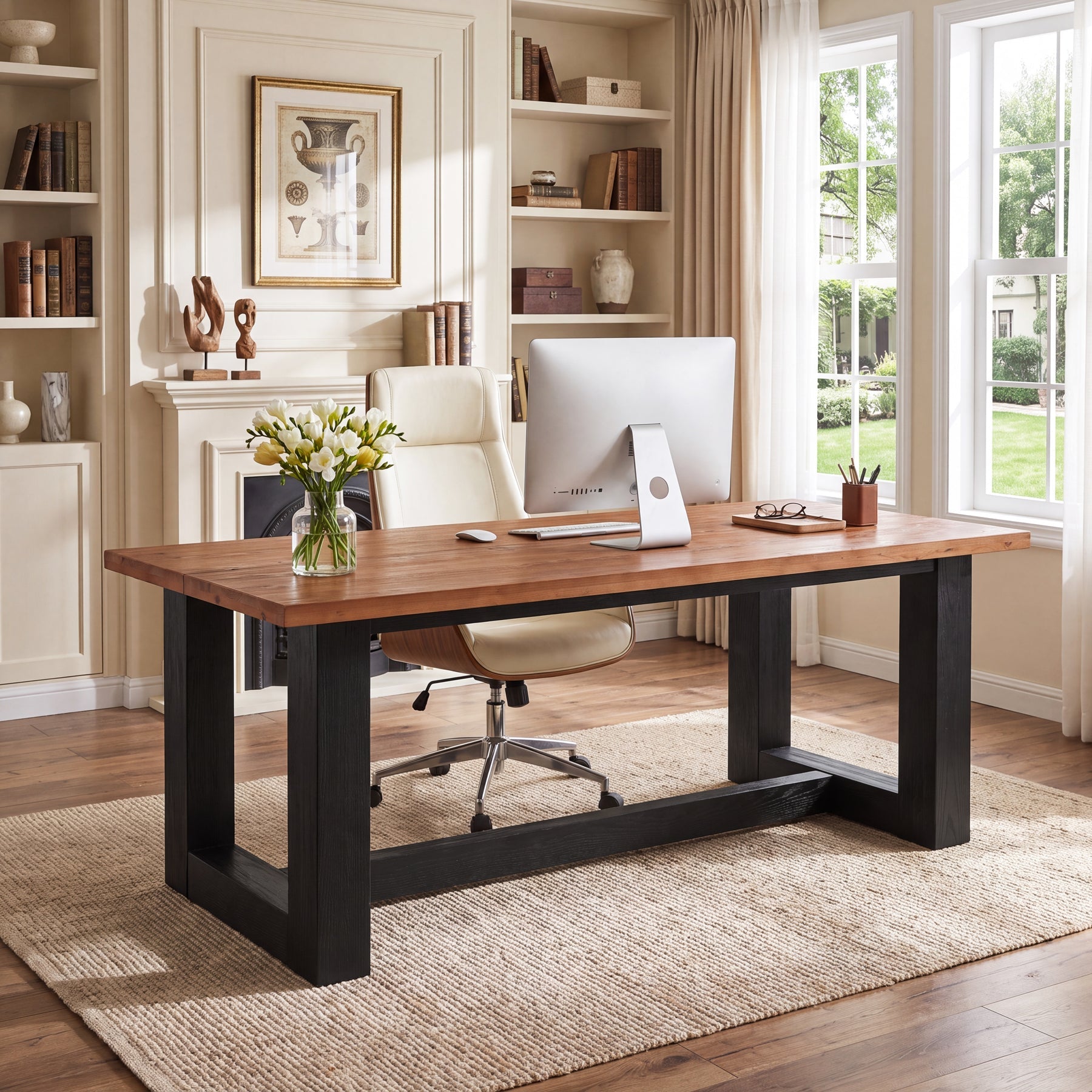 63" Solid Wood Executive Desk, Large Computer Desk Office Conference Desk