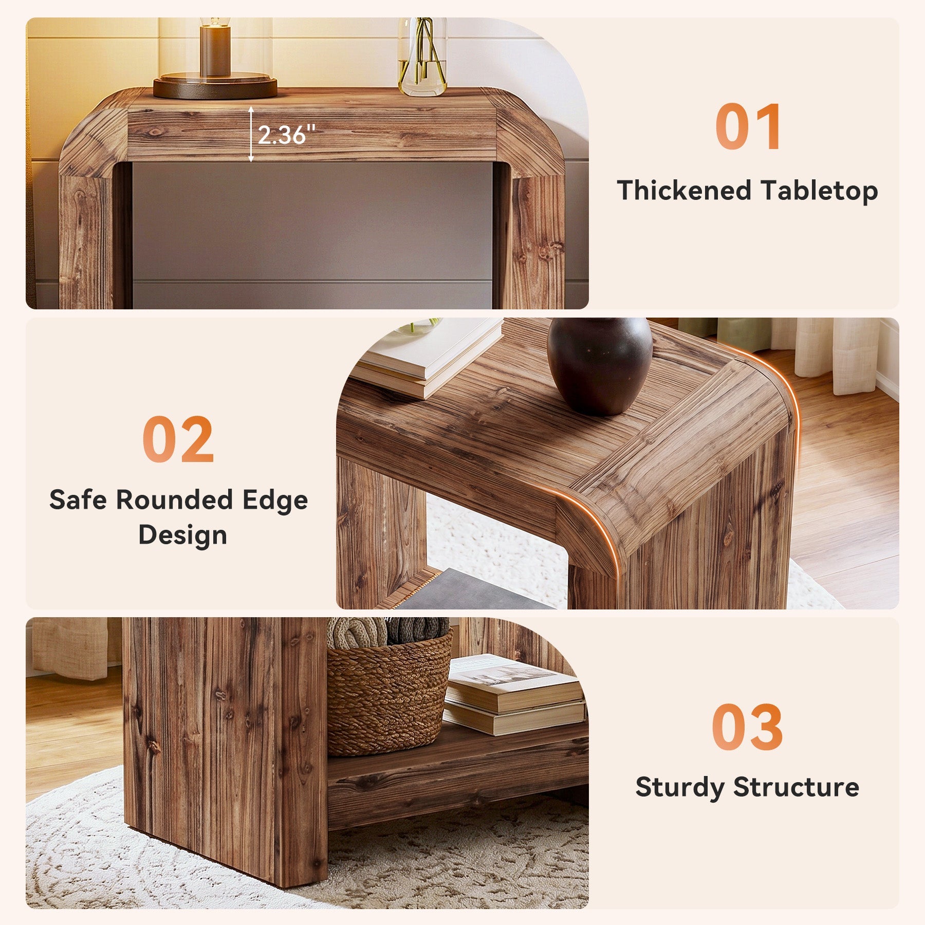 23.62" Solid Wood End Table, 2-Tier Narrow Side Table with Storage for Living Room