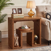 Solid Fir Wood End Table, U-Shaped Farmhouse Side Table Accent Table for Living Room 3
