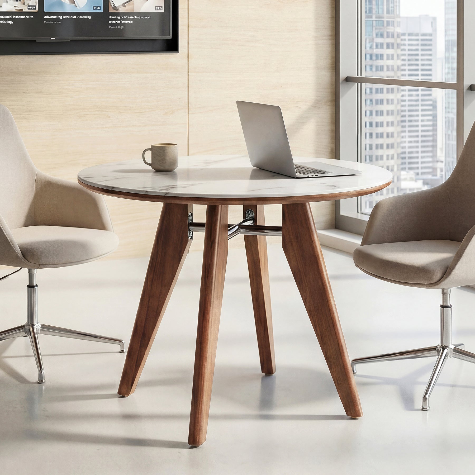 31" Conference Table, Solid Wood Meeting Room Table with Sintered Stone Tabletop