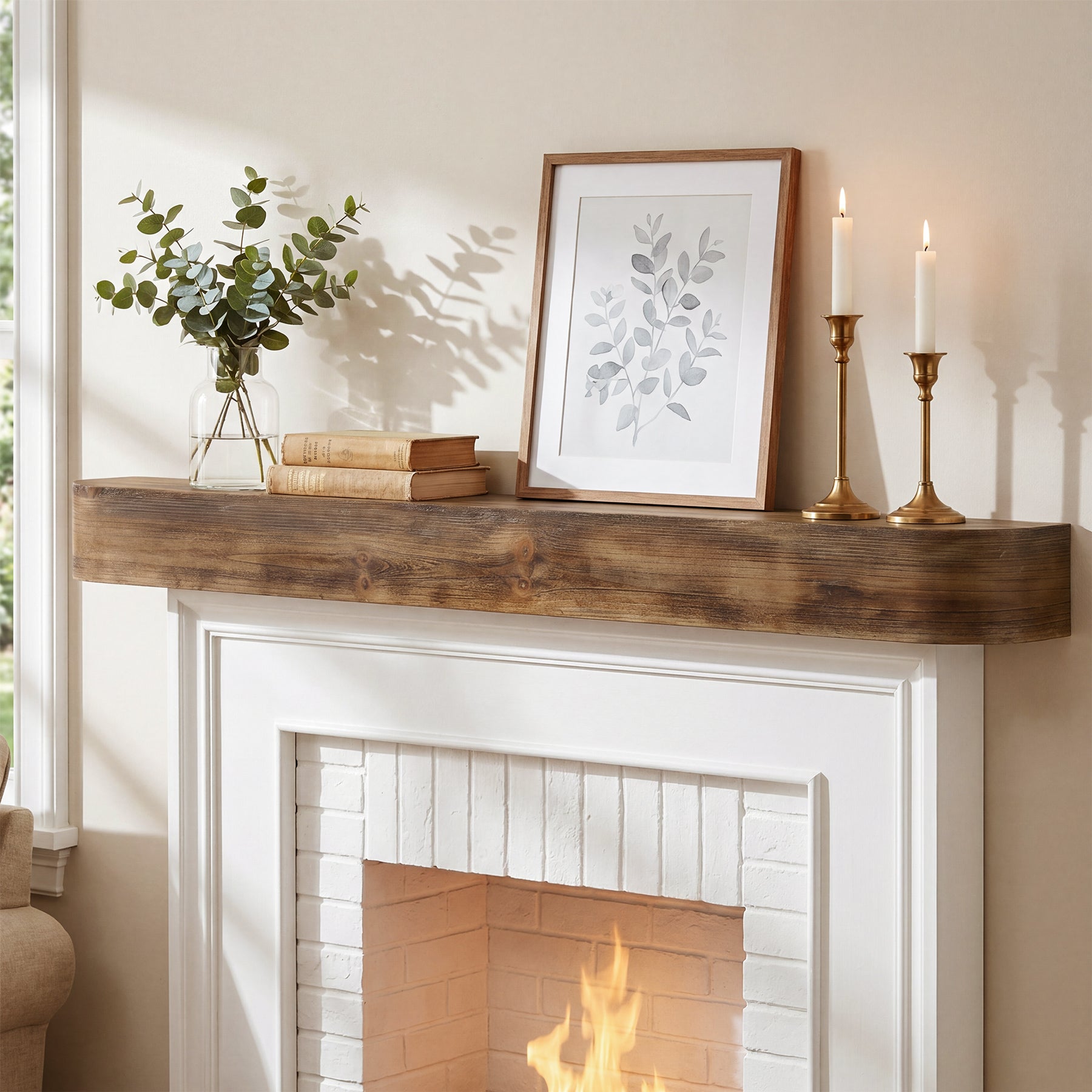 71" Fireplace Mantel, Solid Wood Floating Shelf, Wall Mounted Mantel for Over Fireplace