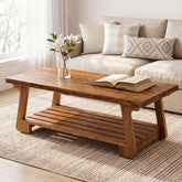 55" Solid Wood Coffee Table, 2-Tier Center Tea Table with Storage Shelf for Living Room 3