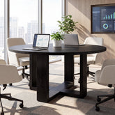 47.24" Black Solid Wood Conference Table, Round Meeting Table for 4–6 People with Cross-Shaped Base 3