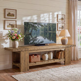 70.9" Solid Wood  TV Stand, Media Console with with Lower Storage Shelf for Living Room 3
